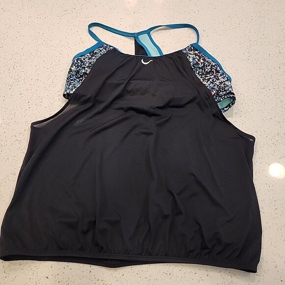 Nike Pixel Party Layered Tankini Top Black Teal Swimwear WOMENS SIZE S - Picture 2 of 6